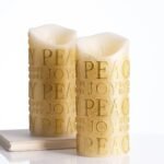 Gold Glitter Peace & Joy Flickering Flameless Battery-Operated LED Pillar Candles - Image 5
