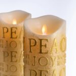 Gold Glitter Peace & Joy Flickering Flameless Battery-Operated LED Pillar Candles - Image 6