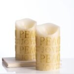 Gold Glitter Peace & Joy Flickering Flameless Battery-Operated LED Pillar Candles - Image 7