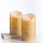 Gold Glitter Peace & Joy Flickering Flameless Battery-Operated LED Pillar Candles - Image 8