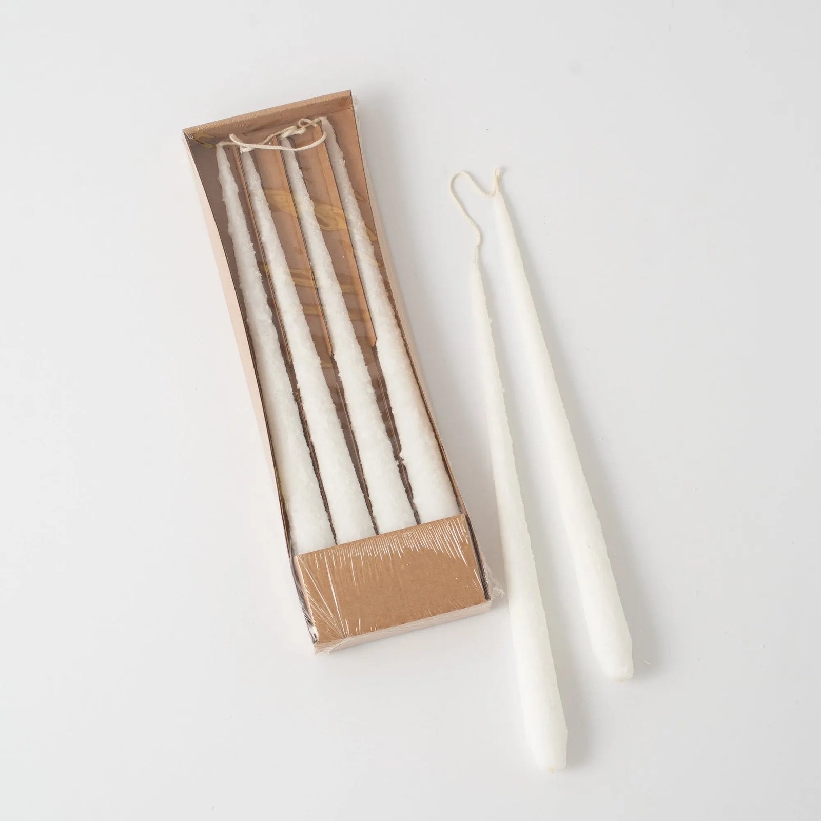 HMD1367Hand-DippedSkinnyTaperLuxuryWaxCandle-WhiteSnowCovered Hand-Dipped Skinny Taper Luxury Wax Candle - White Snow Covered - Image 1