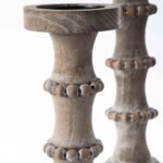 Farmhouse Antiqued Ivory & Beige Wood Bead Style Tiered Candle Holder Set of 3 - Image 2