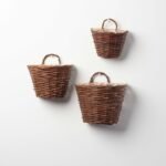 Natural Woven Wicker Hanging Wall Basket Planter Set of Three - Image 2