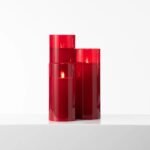 Large Moving Flameless LED Red Glass Pillar Candles with Remote- Set of 3 - Image 3