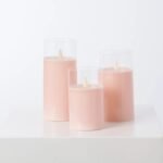 Moving Flameless LED Pink Glass Pillar Candles with Remote - Set of 3 - Image 4