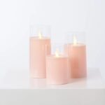 Moving Flameless LED Pink Glass Pillar Candles with Remote - Set of 3 - Image 3