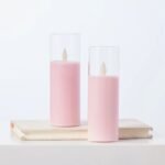 Moving Flameless LED Pink Glass Pillar Candles with Remote Set of 2 - Image 2