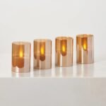 Rechargeable Amber Glass Moving Flameless LED Votive Candles with Remote - Set of 4 - Image 2