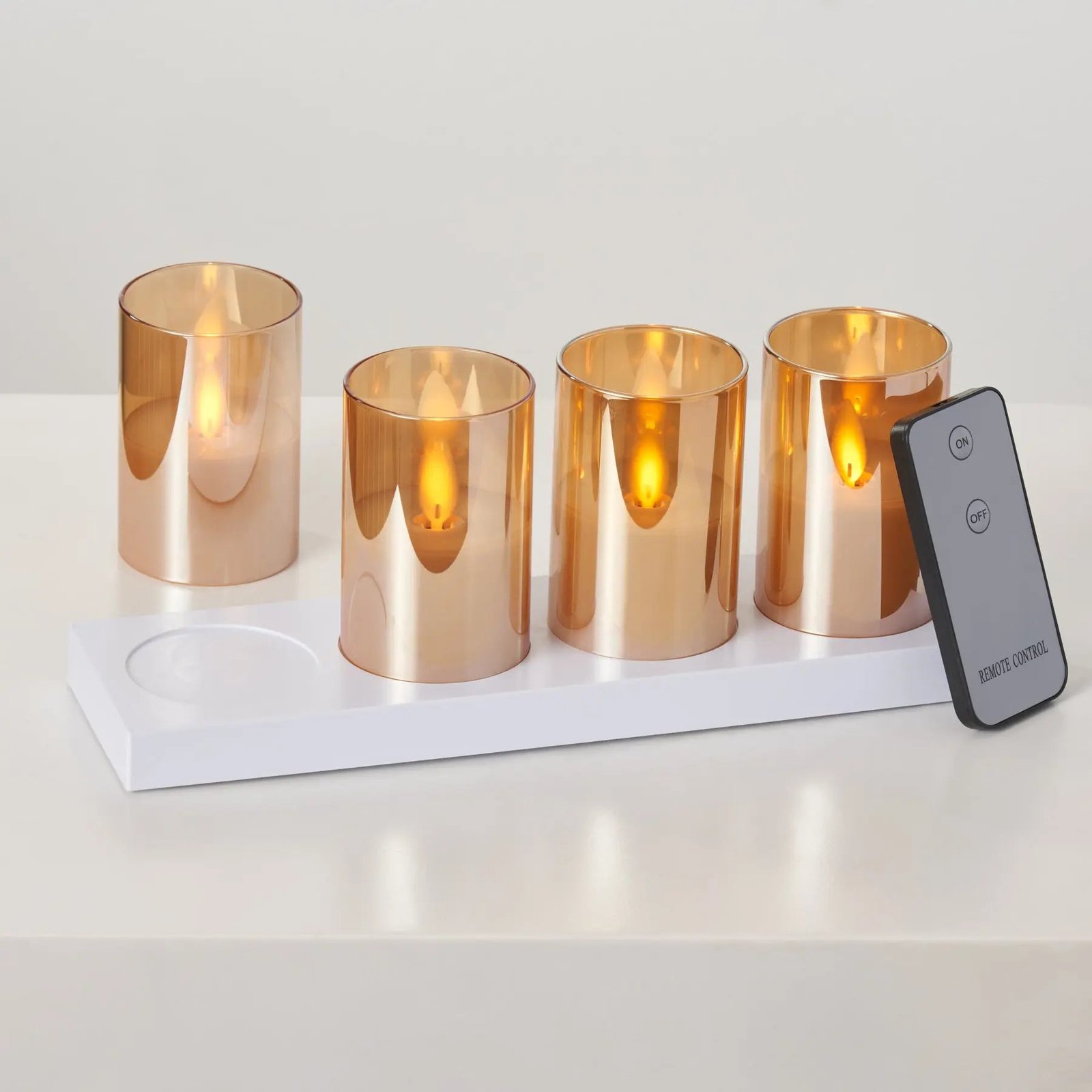 HMD1531-Amber_5_MovingFlamelessLEDAmberGlassVotiveCandleswithRemote-Setof4 Rechargeable Amber Glass Moving Flameless LED Votive Candles with Remote - Set of 4 - Image 1