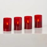 Rechargeable Red Glass Moving Flameless LED Votive Candles with Remote - Set of 4 - Image 3