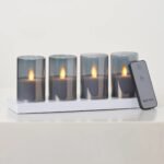 Rechargeable Smoke Glass Moving Flameless LED Votive Candles with Remote - Set of 4