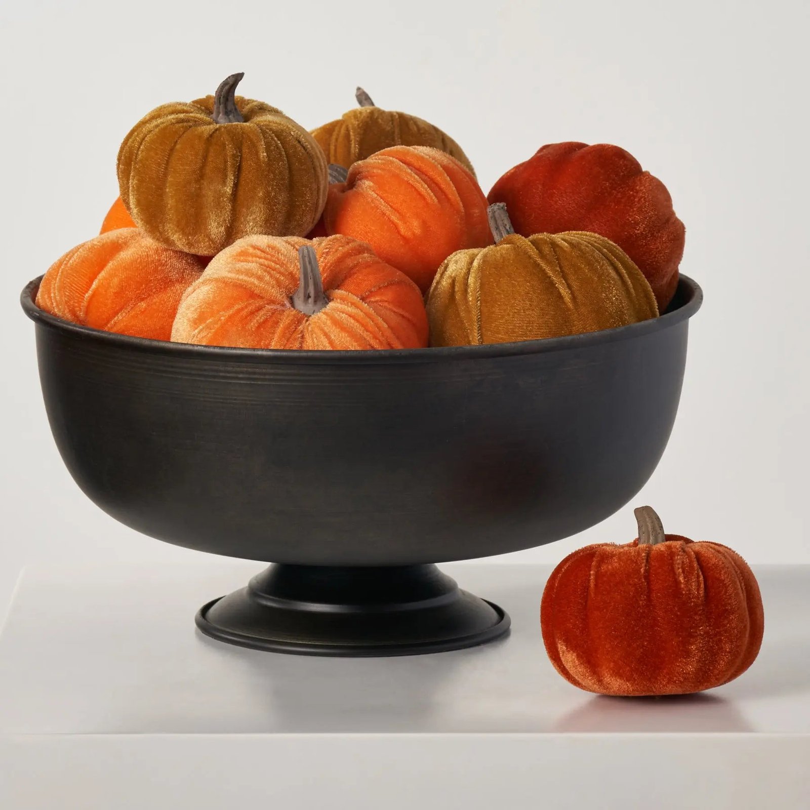 HMD1545Orange_BrownLuxuryVelveteenClassicFallHarvestMiniPumpkinBoxSetof_1 Orange & Brown Luxury Velveteen Classic Fall Harvest Mini Pumpkin Box Set of 10 - Image 1