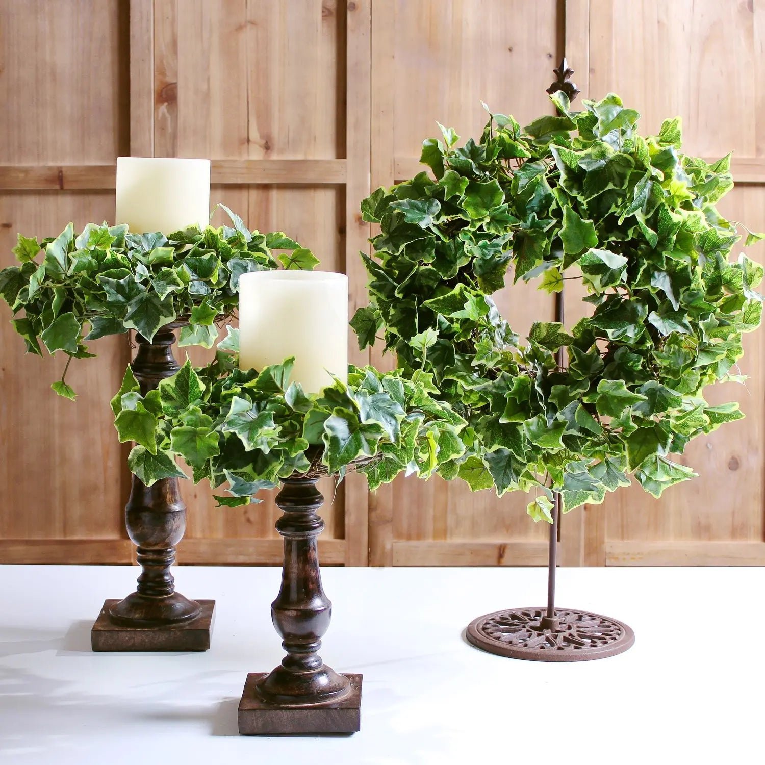 IMG_0610-2 Variegated Real Touch English Ivy Mini Wreath or Candle Wreath Centerpiece - Image 1