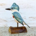 Blue Male Kingfisher Bird Life Sized Perched on Wood Stand - Hand Carved Wood Bird - Image 3