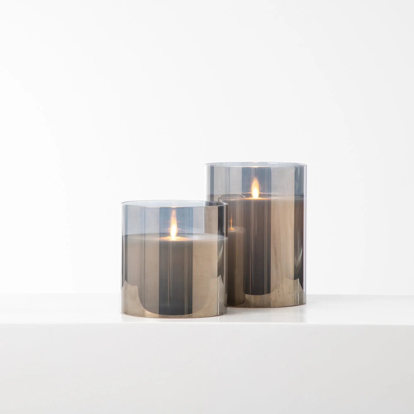 LargeMovingFlamelessLEDSmokeyGlassPillarCandleswithRemote-Setof3HMD1489_2 Large Moving Flameless LED Smokey Glass Pillar Candles with Remote - 3 Options Available - Image 1