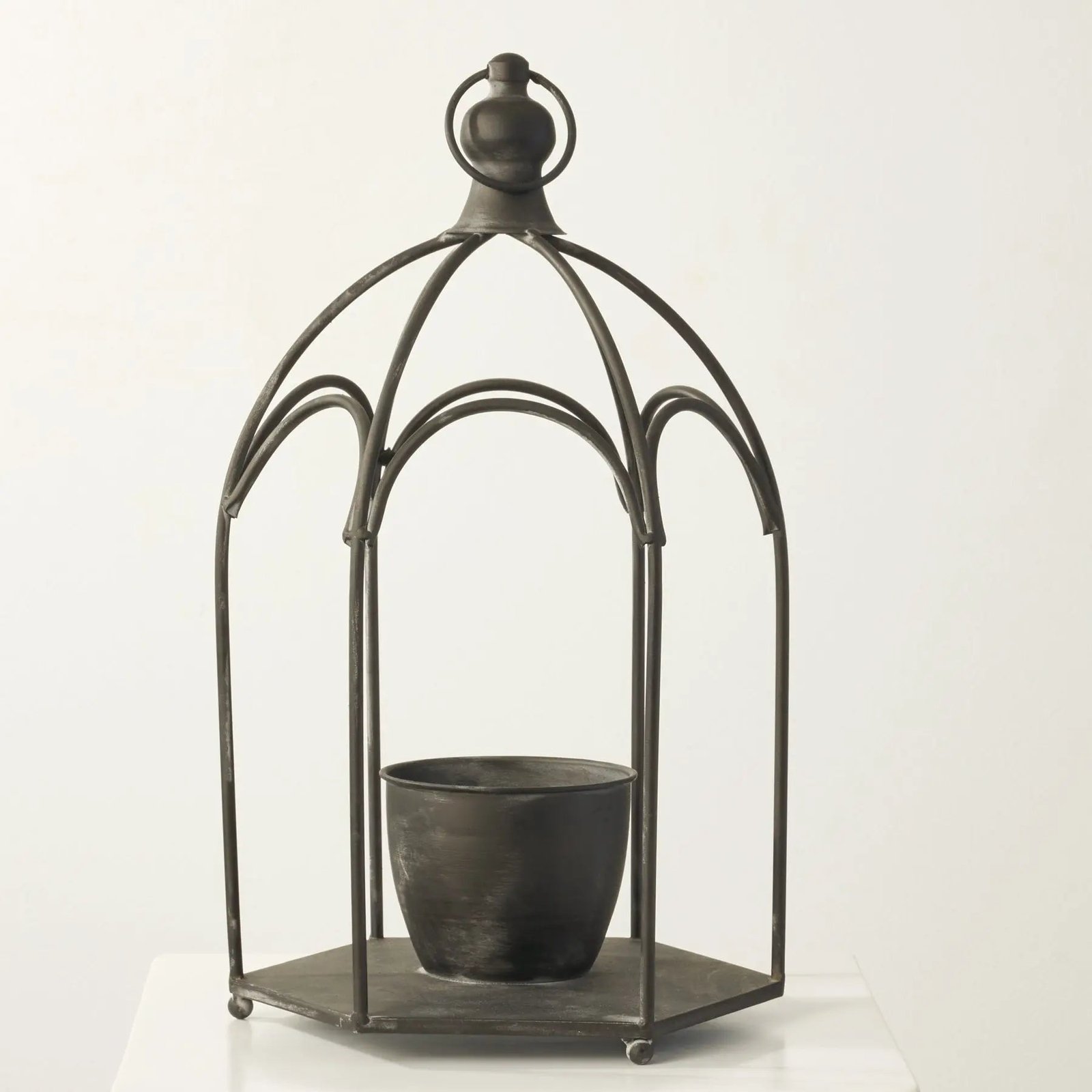 LargeOutdoorMetalCandleLanternPlanterFireplaceMantleDecorHMD1557 Large Outdoor Metal Candle Lantern Planter Fireplace Mantel Decor - Image 1