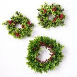 Holiday Boxwood & Red Berry Mini Wreath Candle Ring Centerpiece