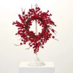 Waterproof Christmas Red Big Berry Mini Wreath or Holiday Candle Ring Centerpiece