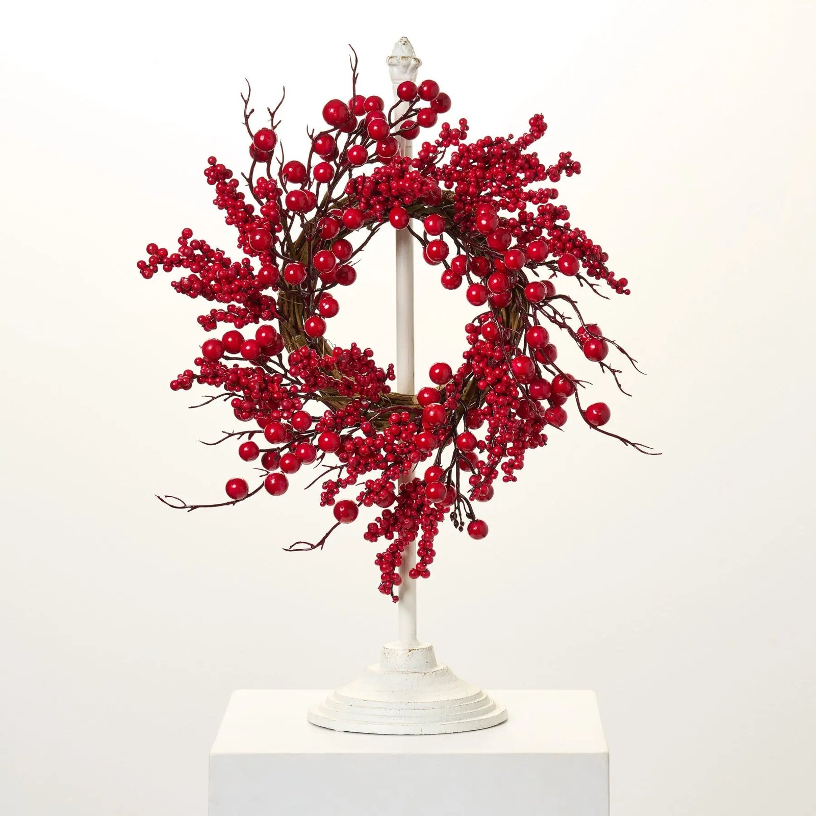 MCW1091WaterproofChristmasRedBigBerryMiniWreathorHolidayCandleRingCenterpiece Waterproof Christmas Red Big Berry Mini Wreath or Holiday Candle Ring Centerpiece - Image 1