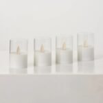 Moving Flameless LED White Glass Rechargeable Votive Candles with Remote - Set of 4 - Image 2