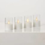 Moving Flameless LED White Glass Rechargeable Votive Candles with Remote - Set of 4 - Image 3