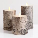 Moving Flameless LED Brown Faux Birch Pillar Candles with Remote - Set of 3 - Image 2