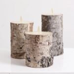 Moving Flameless LED Brown Faux Birch Pillar Candles with Remote - Set of 3 - Image 3