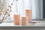 Moving Flameless LED Pink Glass Pillar Candles with Remote - Set of 3