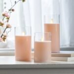 Moving Flameless LED Pink Glass Pillar Candles with Remote - Set of 3