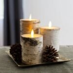 Moving Flameless LED White Faux Birch Pillar Candles with Remote - Set of 3