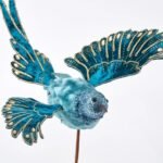 Blue Velvet Holiday Hummingbird with Gold Metallic Glitter Detailing Christmas Ornament on Pick - Image 3