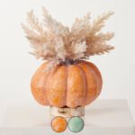 Pampas Grass Pumpkin Centerpiece on Birch Disc Fall Floral Decor Arrangement - Available In 2 Colors