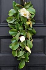 Real Touch White Magnolia All Seasons Teardrop Front Door Swag - Image 6