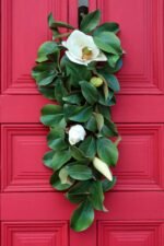 Real Touch White Magnolia All Seasons Teardrop Front Door Swag - Image 3