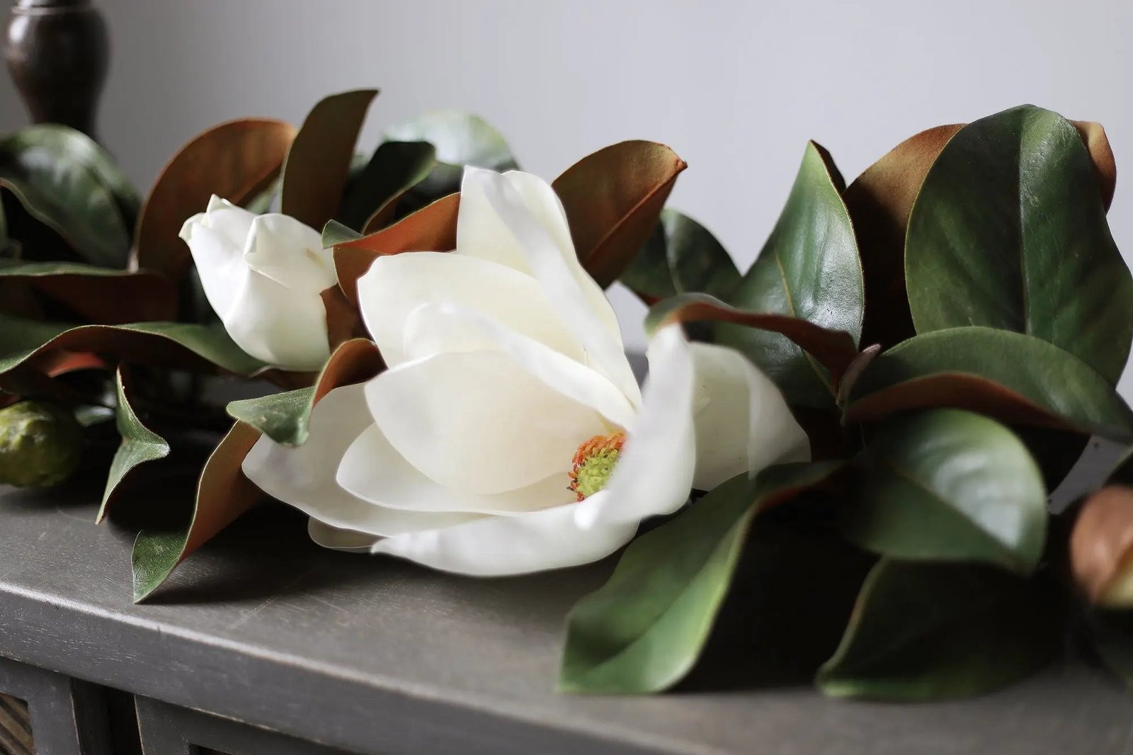 Real Touch White Magnolia Flower & Leaf All Seasons Garland Table Runner - Image 6