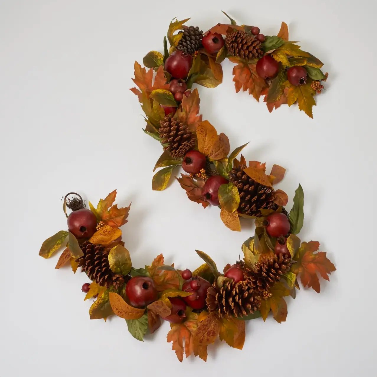 RedPomegranate_FauxPinecone_BerryFallMantleGarlandTableRunnersquare Red Pomegranate, Faux Pinecone & Berry Fall Mantle Garland Table Runner - Image 1
