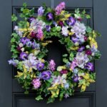Royal Lavender Hydrangea, Lilac, Purple Pansy, Yellow Astilbe Spring Door Wreath