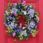 Royal Lavender Hydrangea, Lilac, Purple Pansy, Yellow Astilbe Spring Door Wreath - Image 3