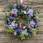 Royal Lavender Hydrangea, Lilac, Purple Pansy, Yellow Astilbe Spring Door Wreath - Image 4