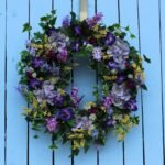 Royal Lavender Hydrangea, Lilac, Purple Pansy, Yellow Astilbe Spring Door Wreath - Image 5