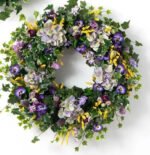 Royal Lavender Hydrangea, Lilac, Purple Pansy, Yellow Astilbe Spring Door Wreath - Image 11