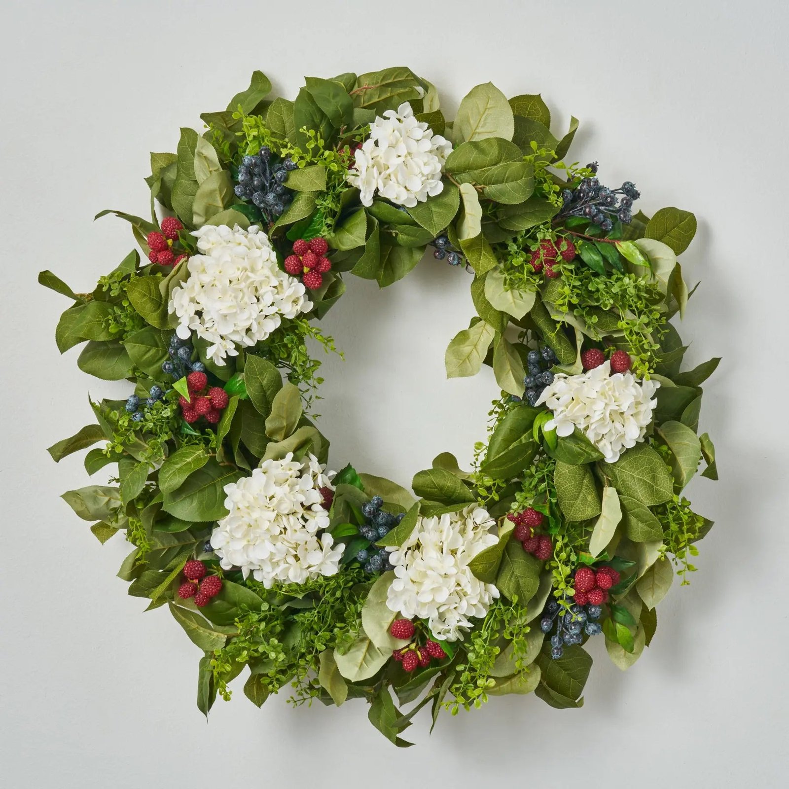 SW1260WilliamsburgStyleAmericanaFruitWreathwithHydrangea_Raspberry_BlueberrySummerFrontDoorWreath_3 Williamsburg Style Americana Fruit Wreath with Hydrangea, Raspberry & Blueberry Summer Front Door Wreath - Image 1