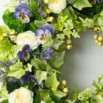 Purple Lavender Pansy, Cream Camellia & Gooseberry Spring Ivy Front Door Wreath - Image 2