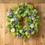 Purple Lavender Pansy, Cream Camellia & Gooseberry Spring Ivy Front Door Wreath
