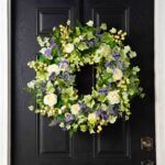 Purple Lavender Pansy, Cream Camellia & Gooseberry Spring Ivy Front Door Wreath - Image 3