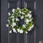 Cascades of Blooming White Petunia Faux Floral Spring Summer Front Door Wreath - Image 3