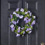 Cascades of Blooming Purple Petunia Faux Floral Spring Summer Front Door Wreath - Image 3