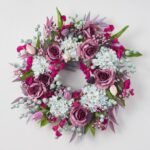 Watercolor Hydrangea, Mauve Rose, Mixed Pink Tulip & Berry Spring Summer Front Door Wreath