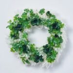 Luck of the Irish - Shamrock Clover & Emerald Anemone Blooms On White Sparkle Base St. Patrick's Day Wreath