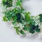 Luck of the Irish - Shamrock Clover & Emerald Anemone Blooms On White Sparkle Base St. Patrick's Day Wreath - Image 2